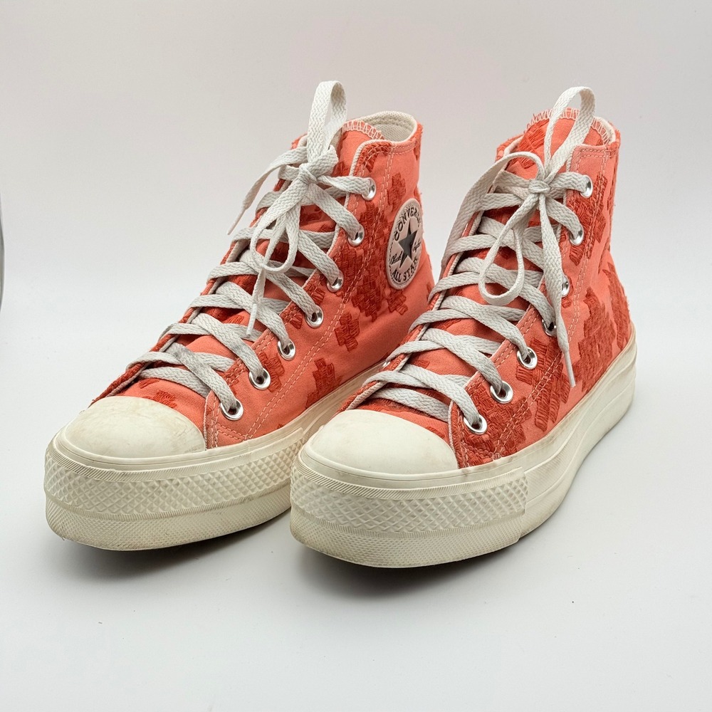 Converse Chuck Taylor All Star Lift Women 7 Orange Embroidered Platform High Top - Picture 7 of 8